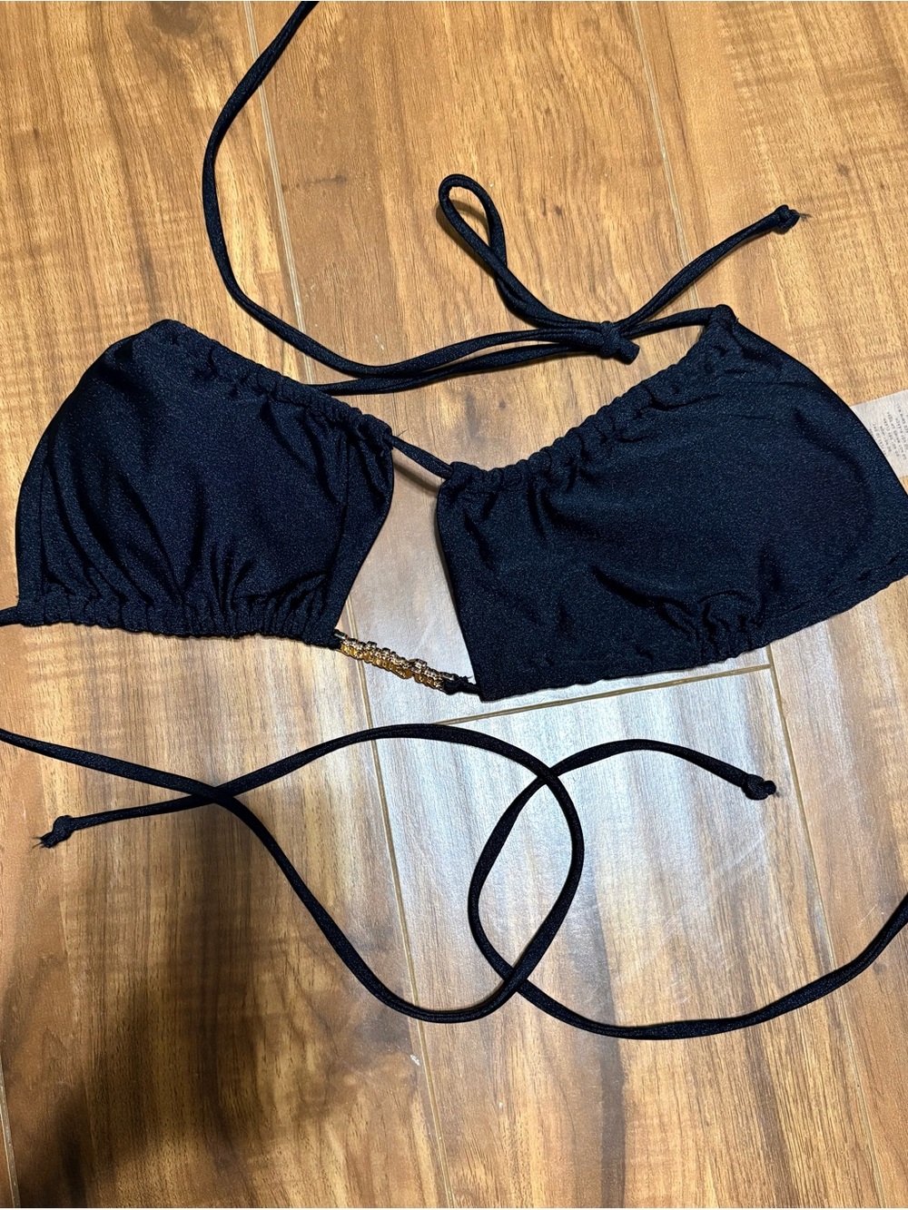 White Fox Boutique Black Tie-String Bikini Top